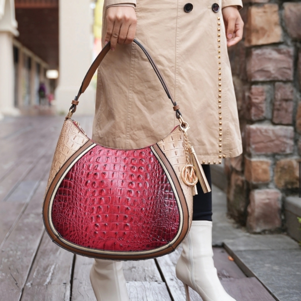 MKF Collection Nayra Hobo Brown and Tan Croc-Embossed Hobo Bag